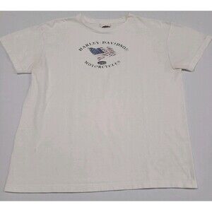 Harley Davidson Womens Sz Large White Short Sleeve Shirt *Read* Petersons Miami